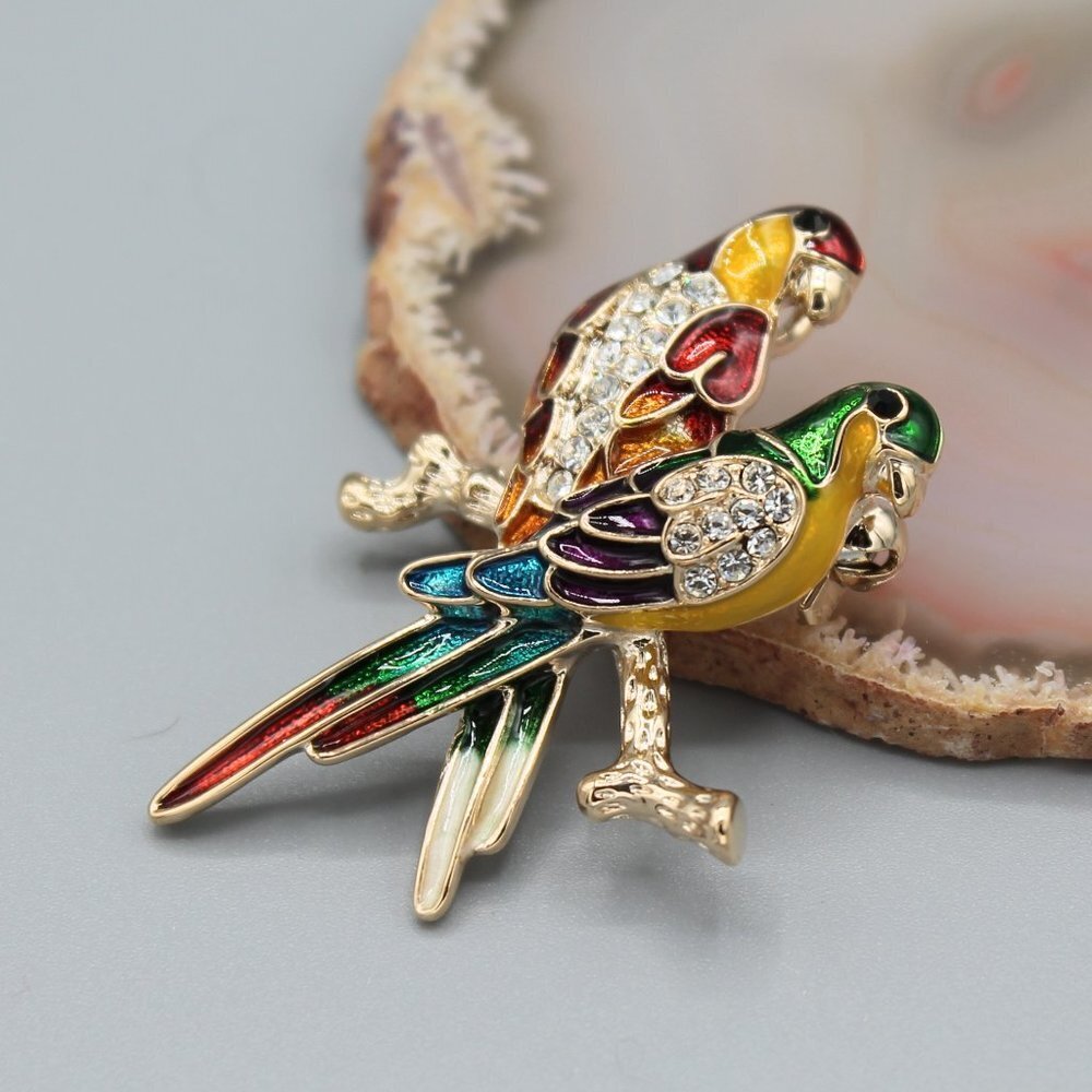 Jewelry pin brooch exotic bird birds parrot parrots shiny sparkle colorful new